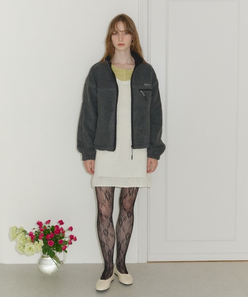 GIUNON（ジウノン）の「drawstring fleece zip-up jacket / ドロストフリースジップアップジャケット（ブルゾン・レディース・ネイビー/グレー・FREE）」の15枚目の写真