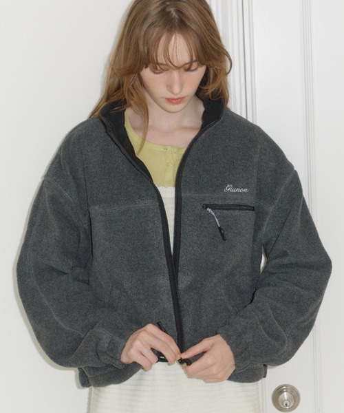 GIUNON（ジウノン）の「drawstring fleece zip-up jacket / ドロストフリースジップアップジャケット（ブルゾン・レディース・ネイビー/グレー・FREE）」の18枚目の写真