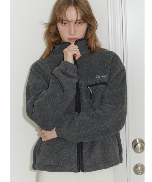 GIUNON（ジウノン）の「drawstring fleece zip-up jacket / ドロストフリースジップアップジャケット（ブルゾン・レディース・ネイビー/グレー・FREE）」の19枚目の写真