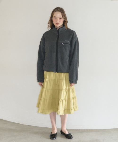 GIUNON（ジウノン）の「drawstring fleece zip-up jacket / ドロストフリースジップアップジャケット（ブルゾン・レディース・ネイビー/グレー・FREE）」の5枚目の写真