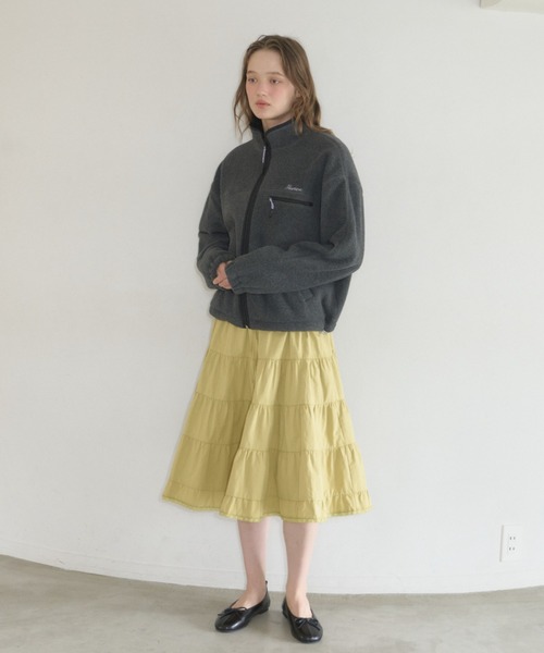 GIUNON（ジウノン）の「drawstring fleece zip-up jacket / ドロストフリースジップアップジャケット（ブルゾン・レディース・ネイビー/グレー・FREE）」の7枚目の写真