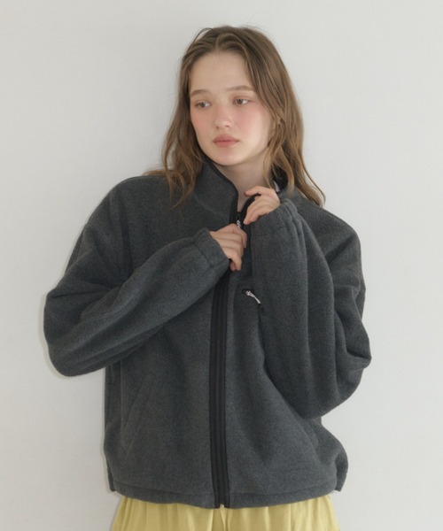 GIUNON（ジウノン）の「drawstring fleece zip-up jacket / ドロストフリースジップアップジャケット（ブルゾン・レディース・ネイビー/グレー・FREE）」の6枚目の写真