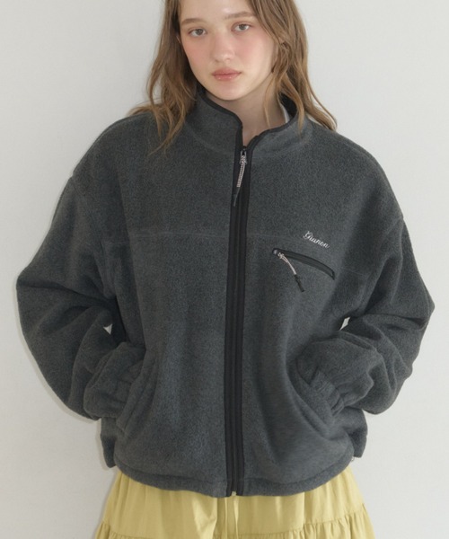 GIUNON（ジウノン）の「drawstring fleece zip-up jacket / ドロストフリースジップアップジャケット（ブルゾン・レディース・ネイビー/グレー・FREE）」の8枚目の写真