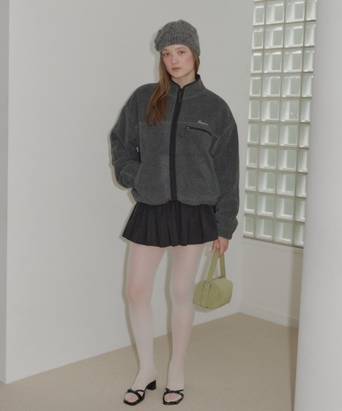 GIUNON（ジウノン）の「drawstring fleece zip-up jacket / ドロストフリースジップアップジャケット（ブルゾン・レディース・ネイビー/グレー・FREE）」の10枚目の写真