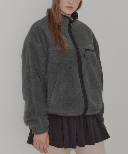 GIUNON（ジウノン）の「drawstring fleece zip-up jacket / ドロストフリースジップアップジャケット（ブルゾン・レディース・ネイビー/グレー・FREE）」の11枚目の写真