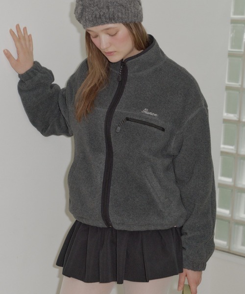 GIUNON（ジウノン）の「drawstring fleece zip-up jacket / ドロストフリースジップアップジャケット（ブルゾン・レディース・ネイビー/グレー・FREE）」の14枚目の写真