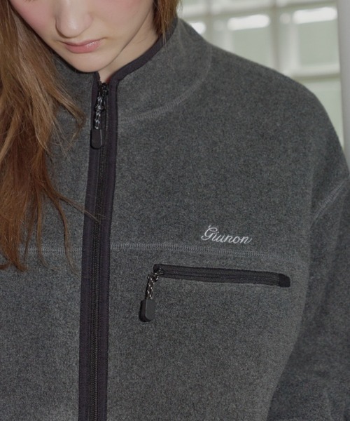 GIUNON（ジウノン）の「drawstring fleece zip-up jacket / ドロストフリースジップアップジャケット（ブルゾン・レディース・ネイビー/グレー・FREE）」の13枚目の写真