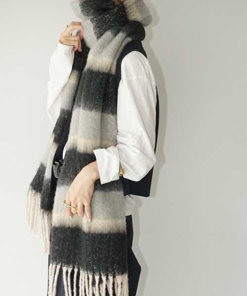 モヘアタッチ ロングマフラー cha25a009-ファッション通販サイト