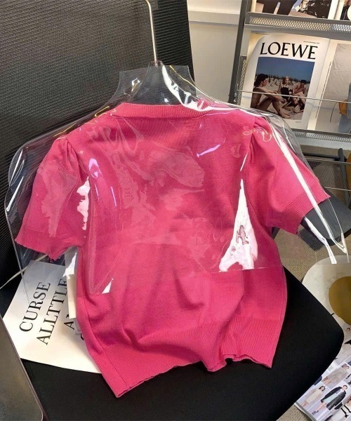 Vini（ヴィニ）の「【Vini】リボン × パール ボタン 半袖 カーディガン（カーディガン/ボレロ・レディース・ピンク・FREE）」の4枚目の写真