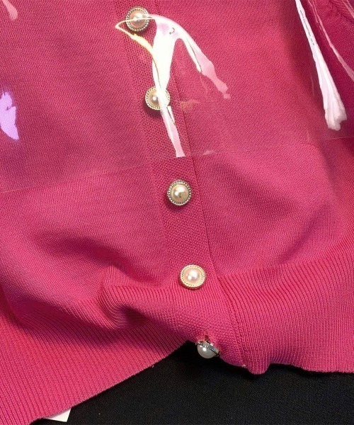Vini（ヴィニ）の「【Vini】リボン × パール ボタン 半袖 カーディガン（カーディガン/ボレロ・レディース・ピンク・FREE）」の7枚目の写真
