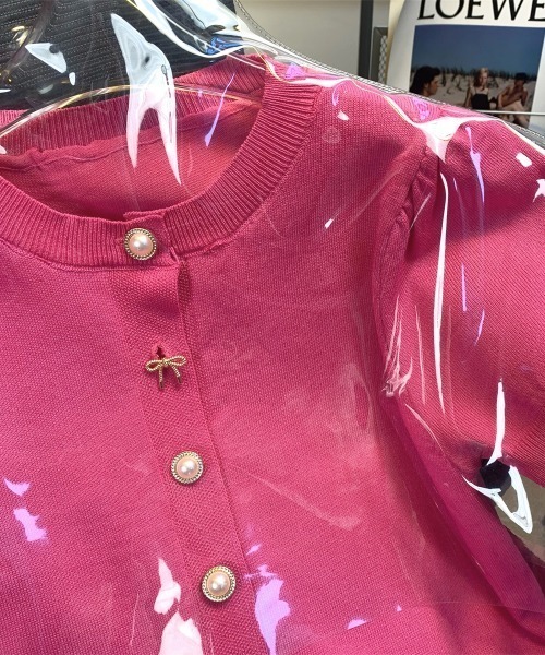 Vini（ヴィニ）の「【Vini】リボン × パール ボタン 半袖 カーディガン（カーディガン/ボレロ・レディース・ピンク・FREE）」の5枚目の写真