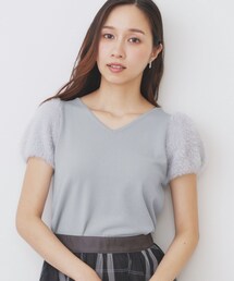 index | 《6色展開》フェザーパフスリーブVネックニット【洗濯機洗い可】(ニット/セーター)