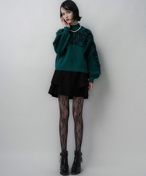 HARE（ハレ）の「コードシシュウニットプルオーバー(HARE)（ニット/セーター・レディース・ブラック/グリーン・FREE）」の4枚目の写真