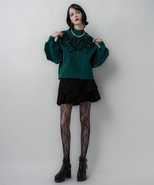 HARE（ハレ）の「コードシシュウニットプルオーバー(HARE)（ニット/セーター・レディース・ブラック/グリーン・FREE）」の5枚目の写真