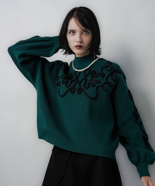 HARE（ハレ）の「コードシシュウニットプルオーバー(HARE)（ニット/セーター・レディース・ブラック/グリーン・FREE）」の12枚目の写真