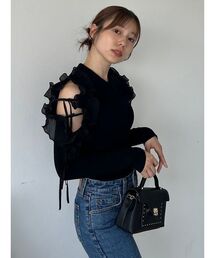 今期 新品 SNIDEL フリル付き肩出しニット プリーツフリルニット ブラック SNIDEL｜スナイデルのトップス（フリル）通販 - ZOZOTOWN