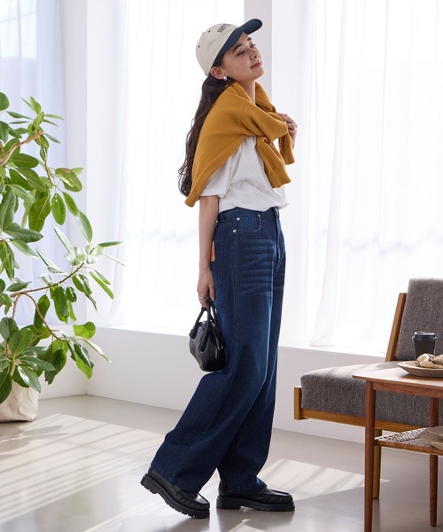 サステナブル】クイックドライ ワイドストレートデニムパンツ【THE