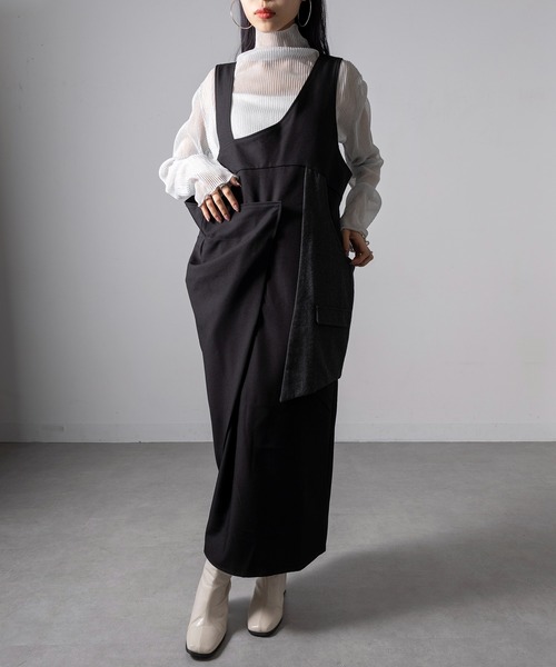 MAGASIN DE MODE Onjna(マガジンデモードオンジェナ )の「【MAGASIN DE MODE Onjna】アシメショルダーラップワンピース オールインワン trc(ワンピース・レディース・グレー/ブラック/ブラウン・FREE)」の9枚目の写真