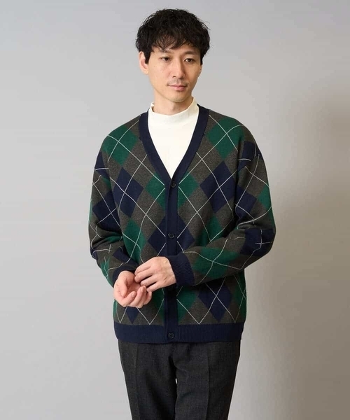 a.v.v（アーヴェヴェ）の「【洗濯機で洗える】アーガイルジャカードニットカーディガン（カーディガン/ボレロ・メンズ・チャコールグレー/ネイビー・46/48）」の4枚目の写真