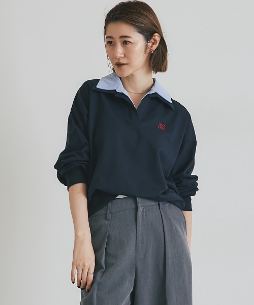 &. NOSTALGIA(アンドドットノスタルジア)の「配色ダブルカラー裏毛プルオーバー(Tシャツ/カットソー・レディース・ネイビー/オートミール・M)」の2枚目の写真