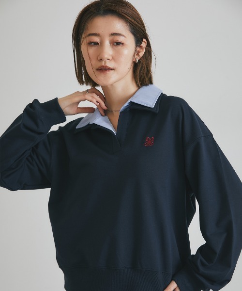 &. NOSTALGIA(アンドドットノスタルジア)の「配色ダブルカラー裏毛プルオーバー(Tシャツ/カットソー・レディース・ネイビー/オートミール・M)」の5枚目の写真