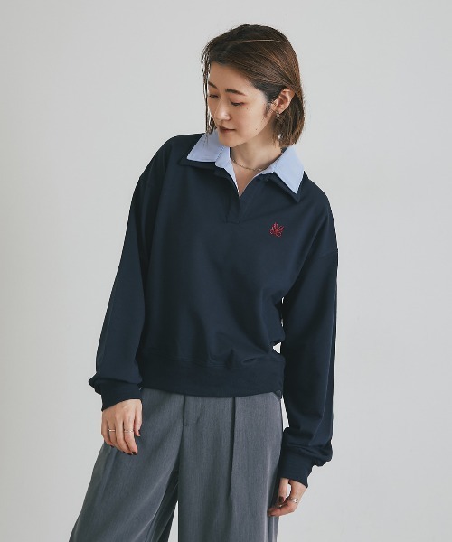 &. NOSTALGIA(アンドドットノスタルジア)の「配色ダブルカラー裏毛プルオーバー(Tシャツ/カットソー・レディース・ネイビー/オートミール・M)」の7枚目の写真