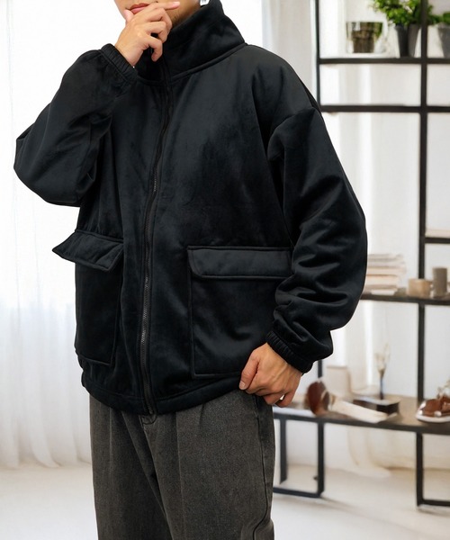 セール】ミリタリージャケット ベロア×ボア ブルゾン（ミリタリー