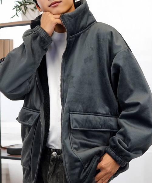 セール】ミリタリージャケット ベロア×ボア ブルゾン（ミリタリー