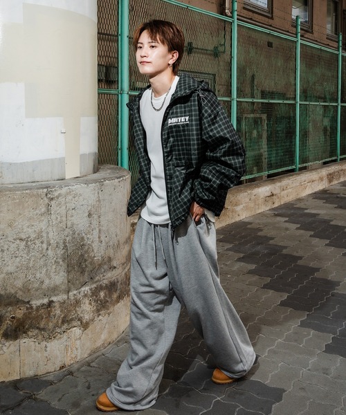 improves（インプローブス）の「ポリナイロン 総柄チェック ロゴ刺繍 フードブルゾン（ナイロンジャケット・メンズ・ブラック/ネイビー/ブラウン・MEDIUM/LARGE）」の7枚目の写真