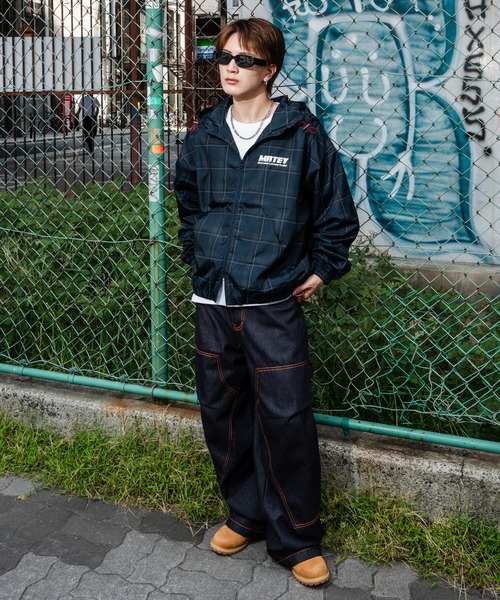 improves（インプローブス）の「ポリナイロン 総柄チェック ロゴ刺繍 フードブルゾン（ナイロンジャケット・メンズ・ブラック/ネイビー/ブラウン・MEDIUM/LARGE）」の17枚目の写真