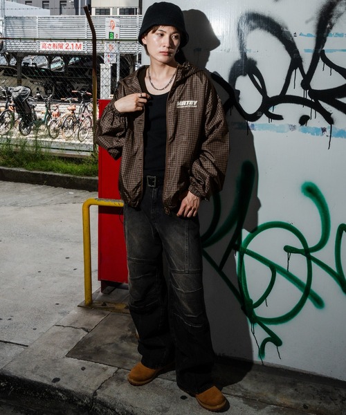 improves（インプローブス）の「ポリナイロン 総柄チェック ロゴ刺繍 フードブルゾン（ナイロンジャケット・メンズ・ブラック/ネイビー/ブラウン・MEDIUM/LARGE）」の13枚目の写真