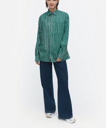 美品 マリメッコ Jokamies レディースL相当 長袖 ストライプシャツ 緑 美品 マリメッコ Jokamies レディースL相当 長袖 ストライプ