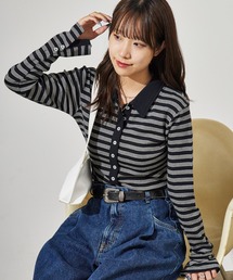 R.P.miller/ミラー PANELRIB Cardigan ボーダーデザイン カーディガン