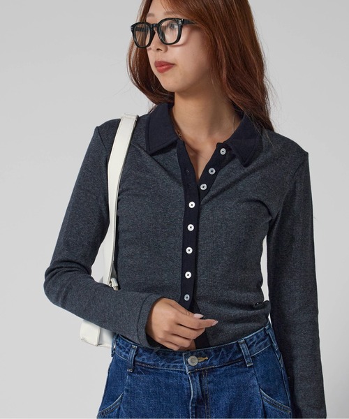 MILLER(ミラー)の「R.P.miller/ミラー PANELRIB Cardigan ボーダーデザイン カーディガン(カーディガン/ボレロ・レディース・ブラック/ブルー/レッド/ブラウン/ブラック×ホワイト・FREE)」の7枚目の写真
