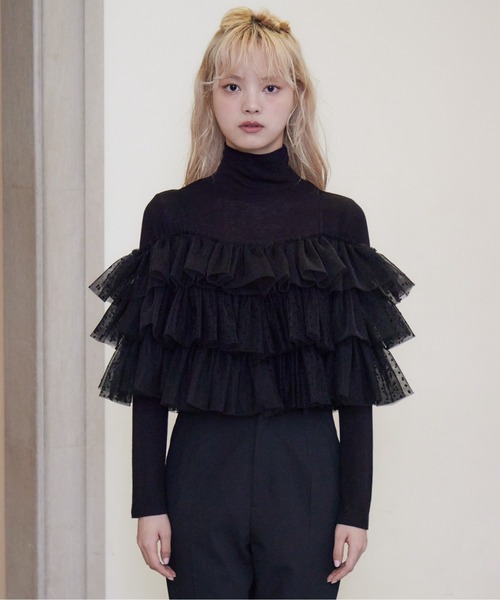 etre loin（エトルワン）の「Dot tulle ruffle & knit top set（ニット/セーター・レディース・ブラック/ベージュ/ライトグレー・M）」の10枚目の写真