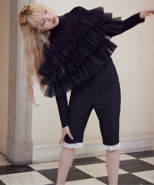 etre loin（エトルワン）の「Dot tulle ruffle & knit top set（ニット/セーター・レディース・ブラック/ベージュ/ライトグレー・M）」の13枚目の写真