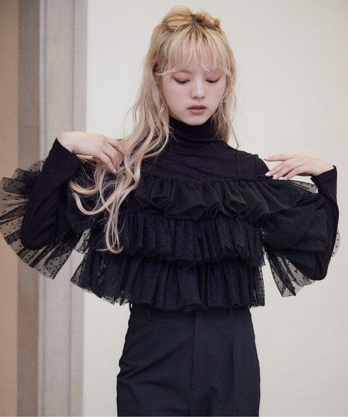 etre loin（エトルワン）の「Dot tulle ruffle & knit top set（ニット/セーター・レディース・ブラック/ベージュ/ライトグレー・M）」の20枚目の写真