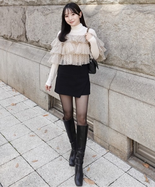 etre loin（エトルワン）の「Dot tulle ruffle & knit top set（ニット/セーター・レディース・ブラック/ベージュ/ライトグレー・M）」の6枚目の写真