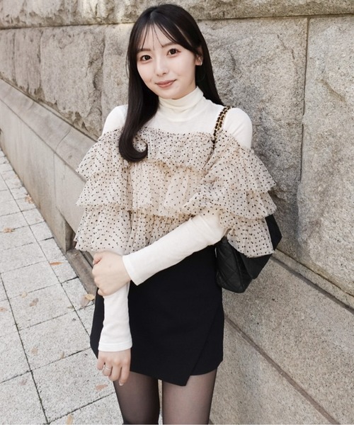 etre loin（エトルワン）の「Dot tulle ruffle & knit top set（ニット/セーター・レディース・ブラック/ベージュ/ライトグレー・M）」の8枚目の写真