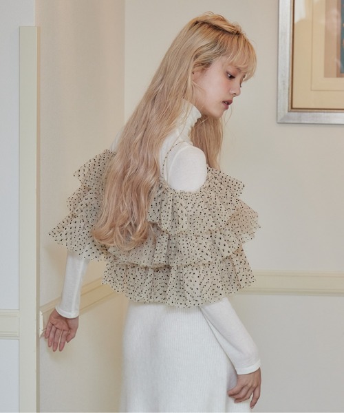 etre loin(エトルワン)の「Dot tulle ruffle & knit top set(ニット/セーター・レディース・ブラック/ベージュ/ライトグレー・M)」の9枚目の写真