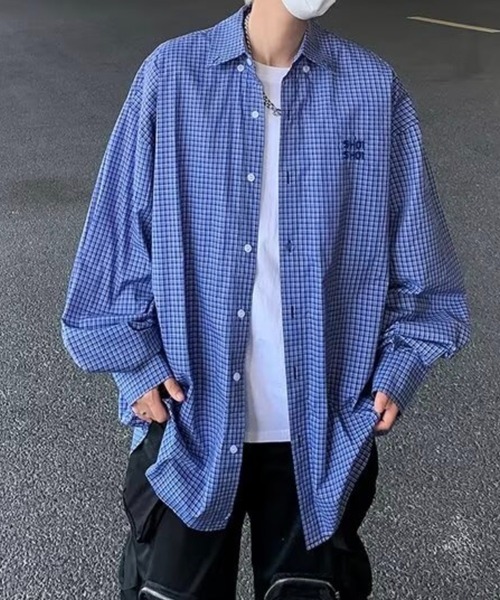 WESTBOY(ウエストボーイ)の「オーバーサイズ チェックシャツ WO25W2TP02【WB ORIGINALS】【2025AW】(シャツ/ブラウス・メンズ・ブルー・L/M/XL)」の3枚目の写真