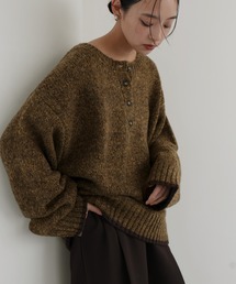 hellam | バイカラーヘンリーネックミックスニット(ニット/セーター)