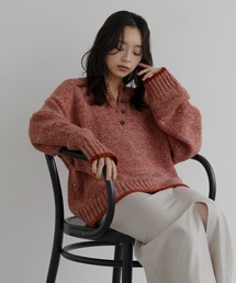 hellam | バイカラーヘンリーネックミックスニット(ニット/セーター)