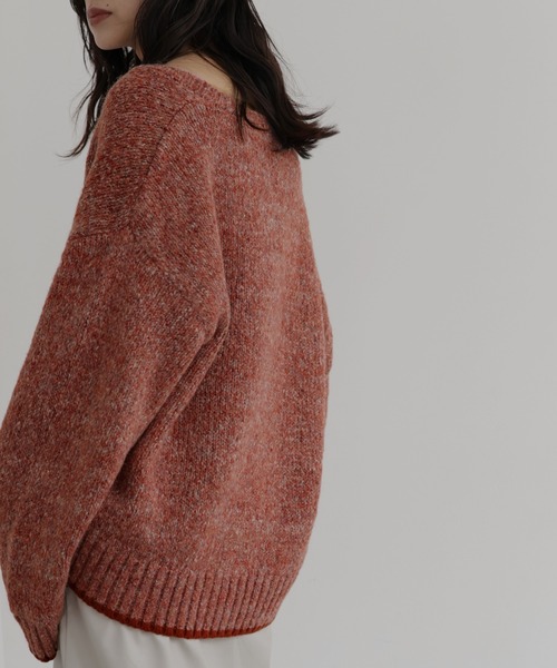 hellam(へラム)の「バイカラーヘンリーネックミックスニット(ニット/セーター・レディース・レッド/ブラウン/ブルー/チャコール・FREE)」の8枚目の写真