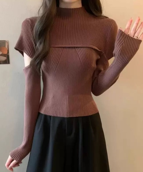 SPIGA（スピーガ）の「胸切替袖開きﾘﾌﾞﾆｯﾄ（ニット/セーター・レディース・グレー/ブラック/ブラウン/ホワイト・FREE）」の8枚目の写真