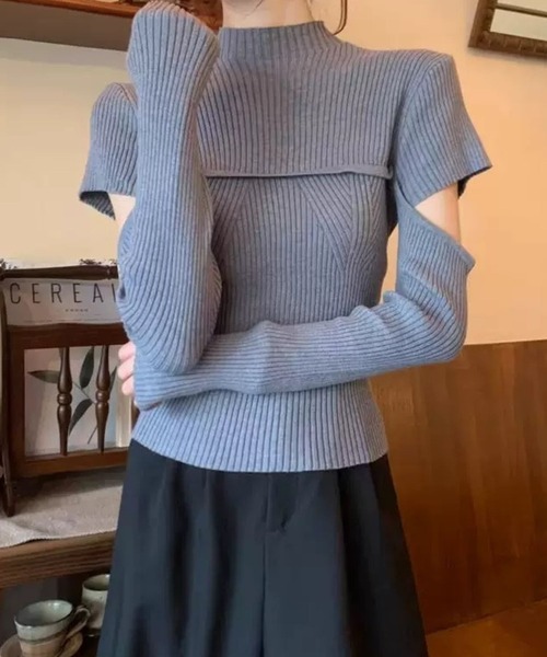 SPIGA（スピーガ）の「胸切替袖開きﾘﾌﾞﾆｯﾄ（ニット/セーター・レディース・グレー/ブラック/ブラウン/ホワイト・FREE）」の11枚目の写真