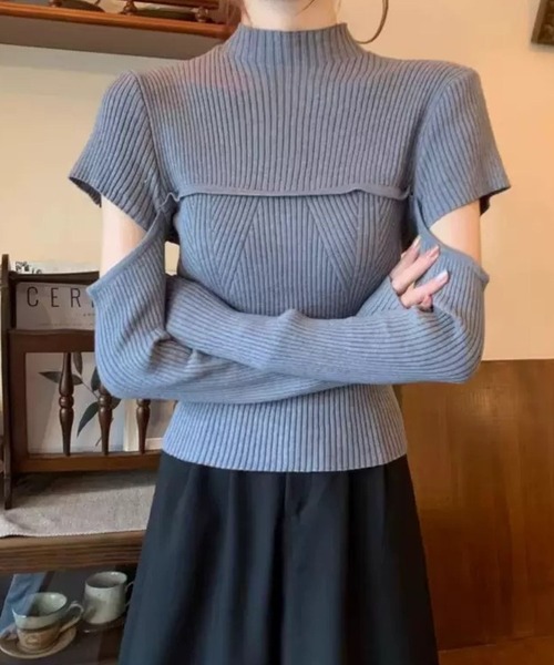 SPIGA（スピーガ）の「胸切替袖開きﾘﾌﾞﾆｯﾄ（ニット/セーター・レディース・グレー/ブラック/ブラウン/ホワイト・FREE）」の13枚目の写真