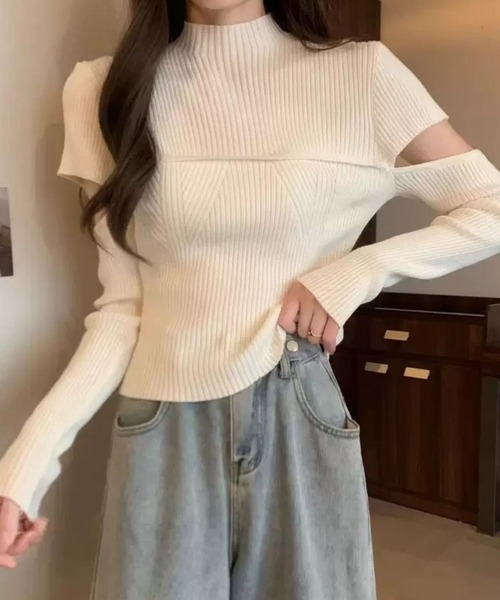 SPIGA（スピーガ）の「胸切替袖開きﾘﾌﾞﾆｯﾄ（ニット/セーター・レディース・グレー/ブラック/ブラウン/ホワイト・FREE）」の15枚目の写真