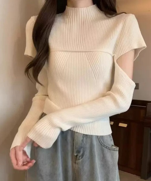 SPIGA（スピーガ）の「胸切替袖開きﾘﾌﾞﾆｯﾄ（ニット/セーター・レディース・グレー/ブラック/ブラウン/ホワイト・FREE）」の16枚目の写真