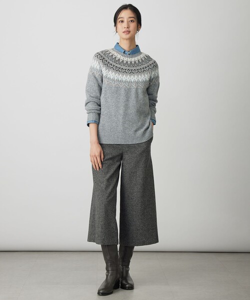 J.PRESS Ladies(J.プレス レディス)の「FAIR ISLE ラウンドネック ニット(ニット/セーター・レディース・ライトグレー系/ホワイト系/ネイビー系・SMALL)」の10枚目の写真